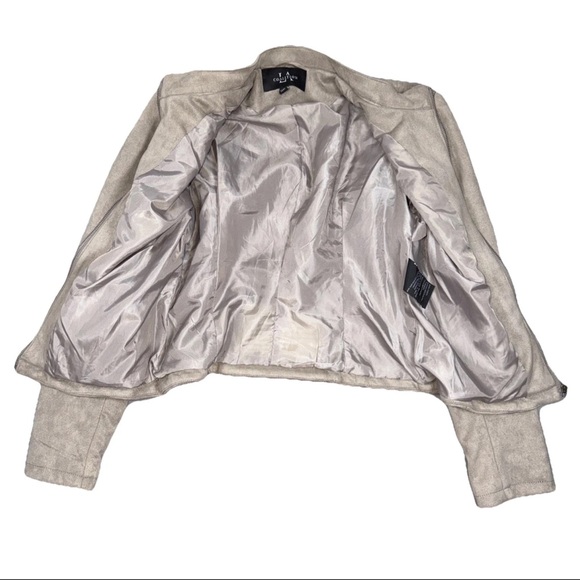 LA Coalition Womens Full Zip Vegan Faux Suede Moto Taupe Beige Jacket Large - Picture 7 of 14
